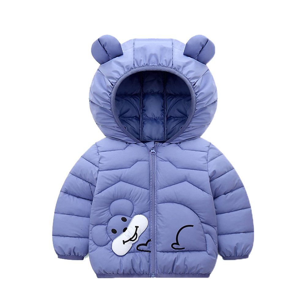 Toddler Boys Girls Winter Windproof Cartoon Prints Bear Ears Hooded Coat Jacket Kids Warm Outerwear (Blue, 6-12 Months)