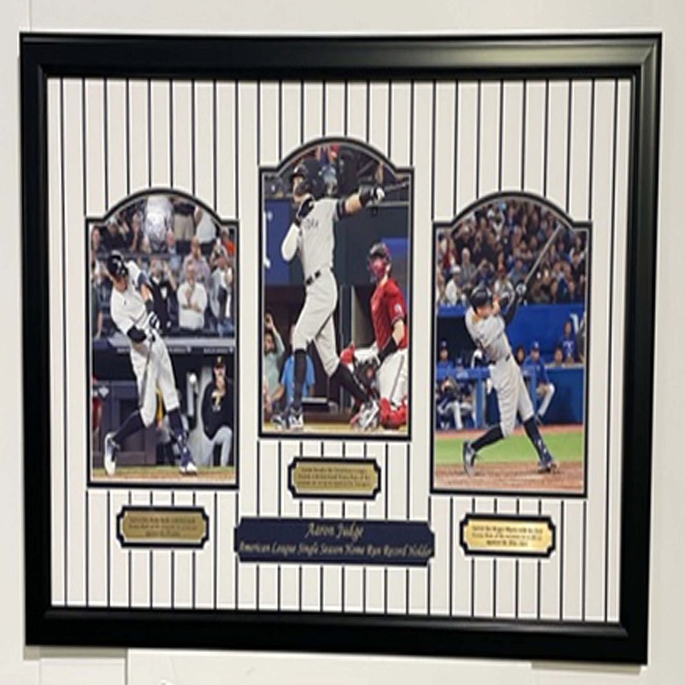 Aaron Judges triple 8x10s 62nd Home Run professionally framed and double matted with engraved nameplates