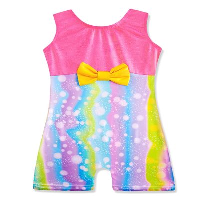 Rainbow Leotards for Toddler Girls with Shorts 1t 2t 18 24 Months Bow Hot Pink Sparkle Outifts for Kids Biketard Multicolored Colorful Dance Apparel Clothing
