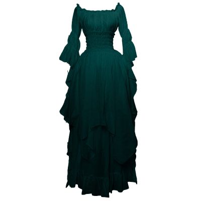 Renaissance Dress Women's Medieval Chemise Dresses Peasant Tops Irish High Low Victorian Dress Off Shoulder Ruffle Sundress Green