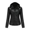 JEsilunmaMY Women's Removable Hooded Leather Jackets Long Sleeve Full Zip Moto Biker Coat Plus Size Slim Fit Motocycle Hoodie (Black,3X-Large) view 1
