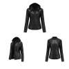 JEsilunmaMY Women's Removable Hooded Leather Jackets Long Sleeve Full Zip Moto Biker Coat Plus Size Slim Fit Motocycle Hoodie (Black,3X-Large) view 2
