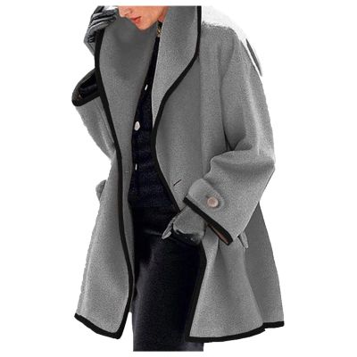 XUETON Women's Long Trenchcoat Casual Lapel Open Front Winter Wool Blend Warm Coat Overcoat with Pockets