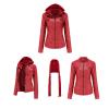 JEsilunmaMY Women's Removable Hooded Leather Jackets Long Sleeve Full Zip Moto Biker Coat Plus Size Slim Fit Motocycle Hoodie (Red,Medium) view 3