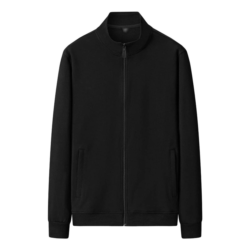 Men's Full Zip Running Track Jacket Loose Fit Zipper Mock Neck Sweatshirt Lightweight Workout Athletic Jackets (Black,X-Large)