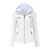 JEsilunmaMY Women's Removable Hooded Leather Jackets Long Sleeve Full Zip Moto Biker Coat Plus Size Slim Fit Motocycle Hoodie (White,X-Small) view 1