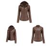 JEsilunmaMY Women's Removable Hooded Leather Jackets Long Sleeve Full Zip Moto Biker Coat Plus Size Slim Fit Motocycle Hoodie (Brown,Small) view 2