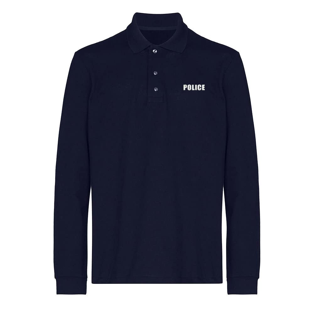 L8502-LXYB Polo Shirts for Men Police Embroidered Long Sleeve Mens Polo Shirts (Navy,XXL,XX-Large)