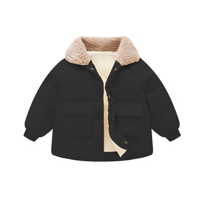 Baby Boys Girls Down Jacket Kids Toddler Cotton Lined Top Lapel Button Down Thicked Warm Coat Winter (Black, 3-4 Years)
