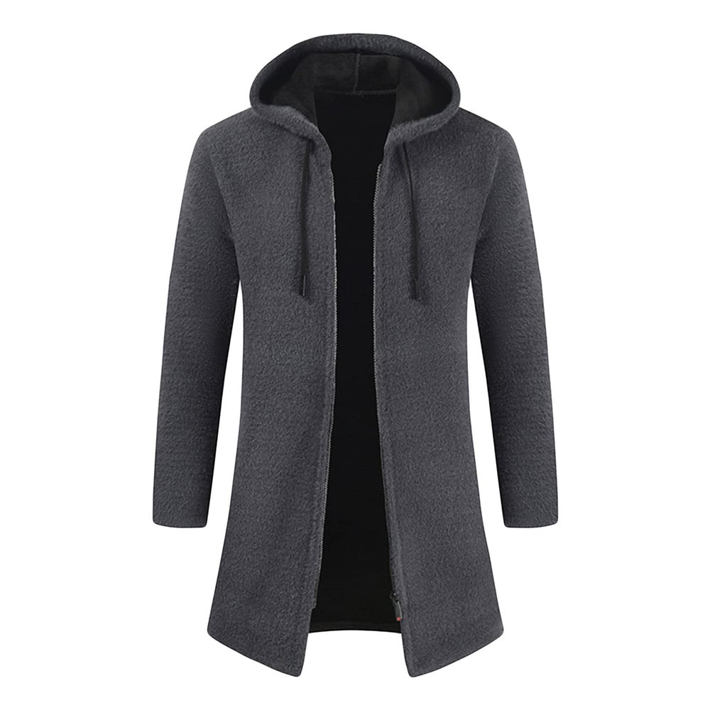 Maiyifu-GJ Men's Zip Up Long Cardigan Sweater Open Front Hooded Knitted Cardigans Winter Warm Longline Slim Fit Knit Coat (Grey,XX-Large)