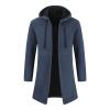 Maiyifu-GJ Men's Zip Up Long Cardigan Sweater Open Front Hooded Knitted Cardigans Winter Warm Longline Slim Fit Knit Coat (Blue,Medium) view 1