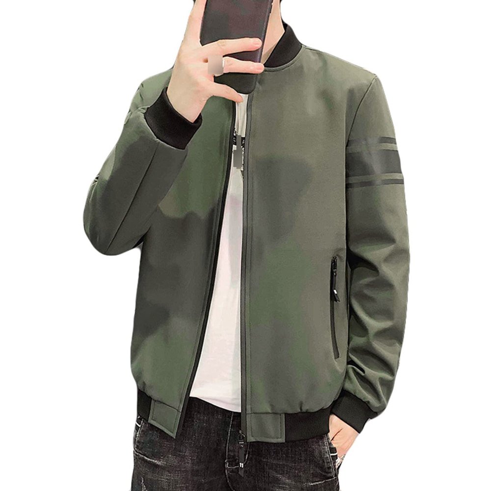 Men's Full Zip Bomber Jacket Casual Lightweight Active Windbreaker Spring Fall Thin Windproof Coat Outwear (Green,Large)