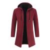 Maiyifu-GJ Men's Zip Up Long Cardigan Sweater Open Front Hooded Knitted Cardigans Winter Warm Longline Slim Fit Knit Coat (Red,XX-Large) view 1