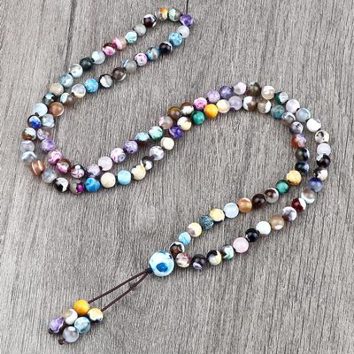 108 Natural Stone Fire Agate Black Onyx Beads Bracelet Necklace Men Tiger Eye Necklace Women Malachite Jewelry,Mixed Color Fire