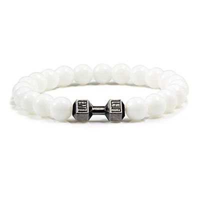 Natural Volcanic Stone Bracelet Men Matte White Beads Dumbbell Strand Bracelets Women Barbell Jewelry,White Black