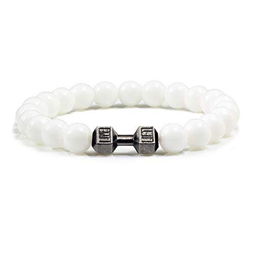 Natural Volcanic Stone Bracelet Men Matte White Beads Dumbbell Strand Bracelets Women Barbell Jewelry,White Black
