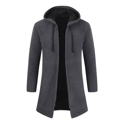 Men's Zip Up Long Cardigan Sweater Open Front Hooded Knitted Cardigans Winter Warm Longline Slim Fit Knit Coat (Grey,4X-Large)