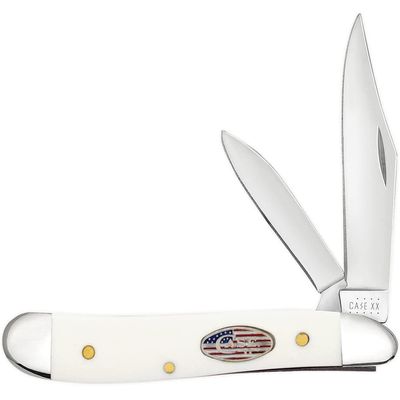 Case XX WR Pocket Knife Peanut White Synthetic Stars & Stripes Item #39911 (4220 SS SS) 2 7/8 inches Closed, Made In USA