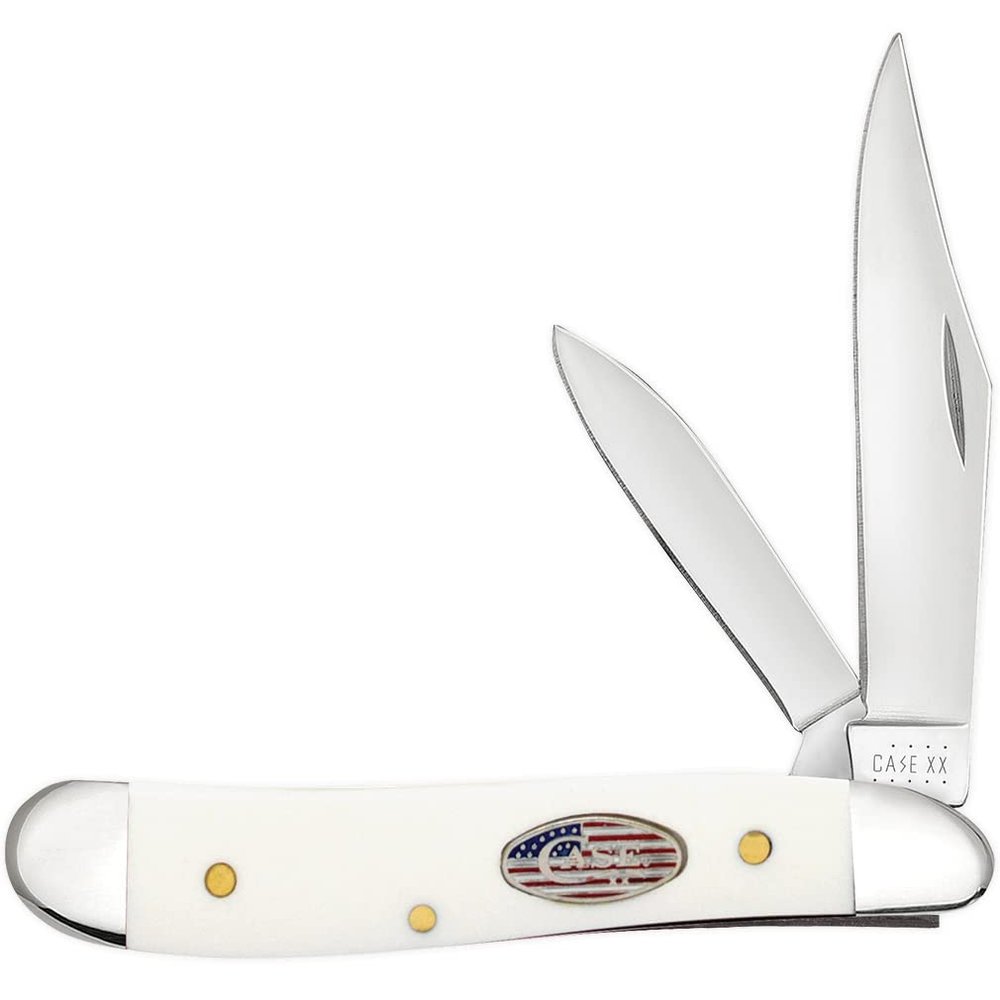 Case XX WR Pocket Knife Peanut White Synthetic Stars & Stripes Item #39911 (4220 SS SS) 2 7/8 inches Closed, Made In USA