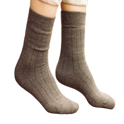 Alpaca Wool Socks for Men and Women, Warm Crew Socks, Comfortable Casual Dress Socks, Unisex Winter Boot Socks Brown Small (US 6-8)