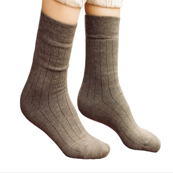 Alpaca Wool Socks for Men and Women, Warm Crew Socks, Comfortable Casual Dress Socks, Unisex Winter Boot Socks Brown Small (US 6-8)