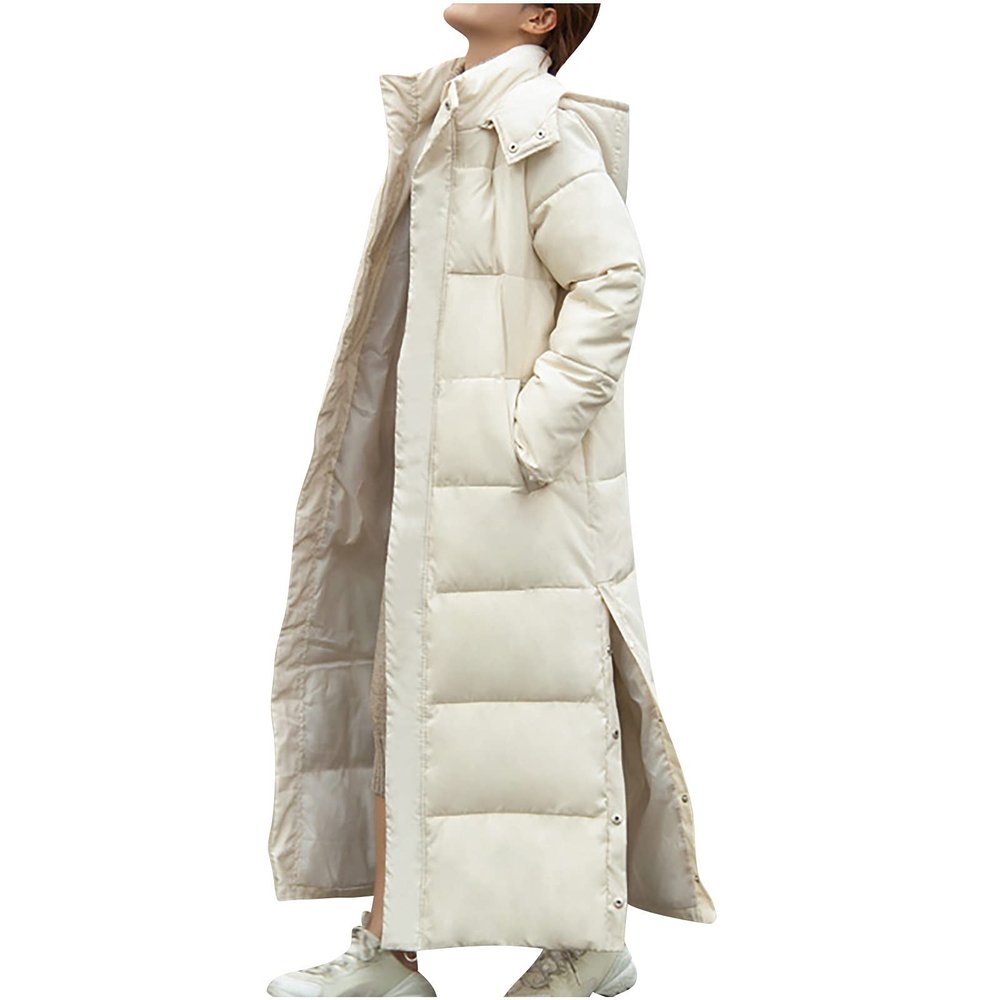 tuduoms Women's Long Maxi Puffer Winter Coat Side Split Warm Hooded Quilted Lightweight Down Jacket Padded Parkas Outerwear
