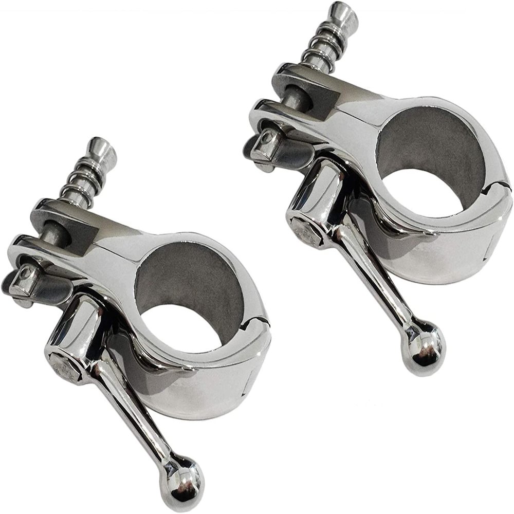 2Pieces Marine Boat Bimini Top Hinged Jaw Slide with Pin & Cam Clamp Quick Release, Stainless Steel 316 Boat Canopy Tube Clamp Fitting (Type:with Pin & Cam Clamp Quick Release, 7/8inch)