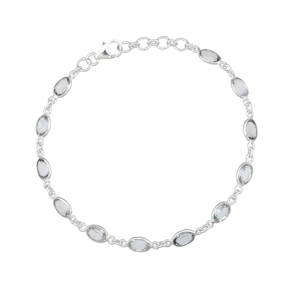 Natural Green Amethyst Cut Gemstone 925 Sterling Silver Bezel Bracelet (Tennis, 8 inch)