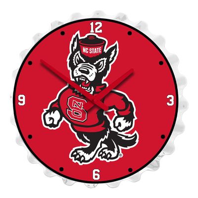 The Fan-Brand NCAA NC State Wolfpack: Mascot - Bottle Cap Wall Clock - Sports Team Bar Sign Dcor - Home, Dorm, Garage, Office, Fan Cave