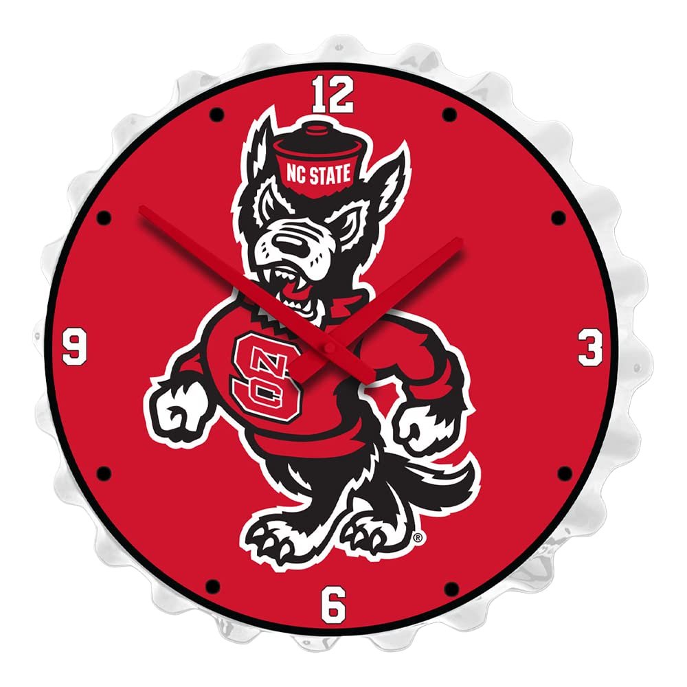 The Fan-Brand NCAA NC State Wolfpack: Mascot - Bottle Cap Wall Clock - Sports Team Bar Sign Dcor - Home, Dorm, Garage, Office, Fan Cave