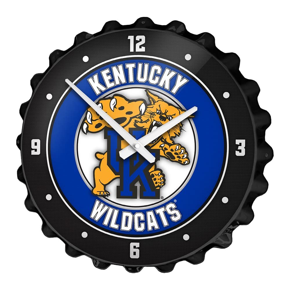 The Fan-Brand NCAA Kentucky Wildcats: Mascot: Black - Bottle Cap Wall Clock - Sports Team Bar Sign Dcor - Home, Dorm, Garage, Office, Fan Cave