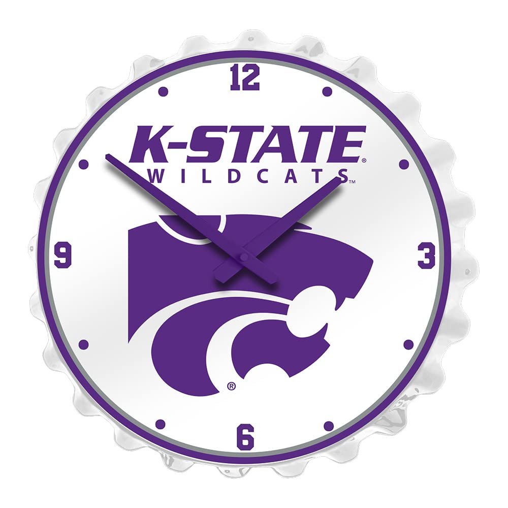 The Fan-Brand NCAA Kansas State Wildcats: Wildcats - Bottle Cap Wall Clock - Sports Team Bar Sign Dcor - Home, Dorm, Garage, Office, Fan Cave