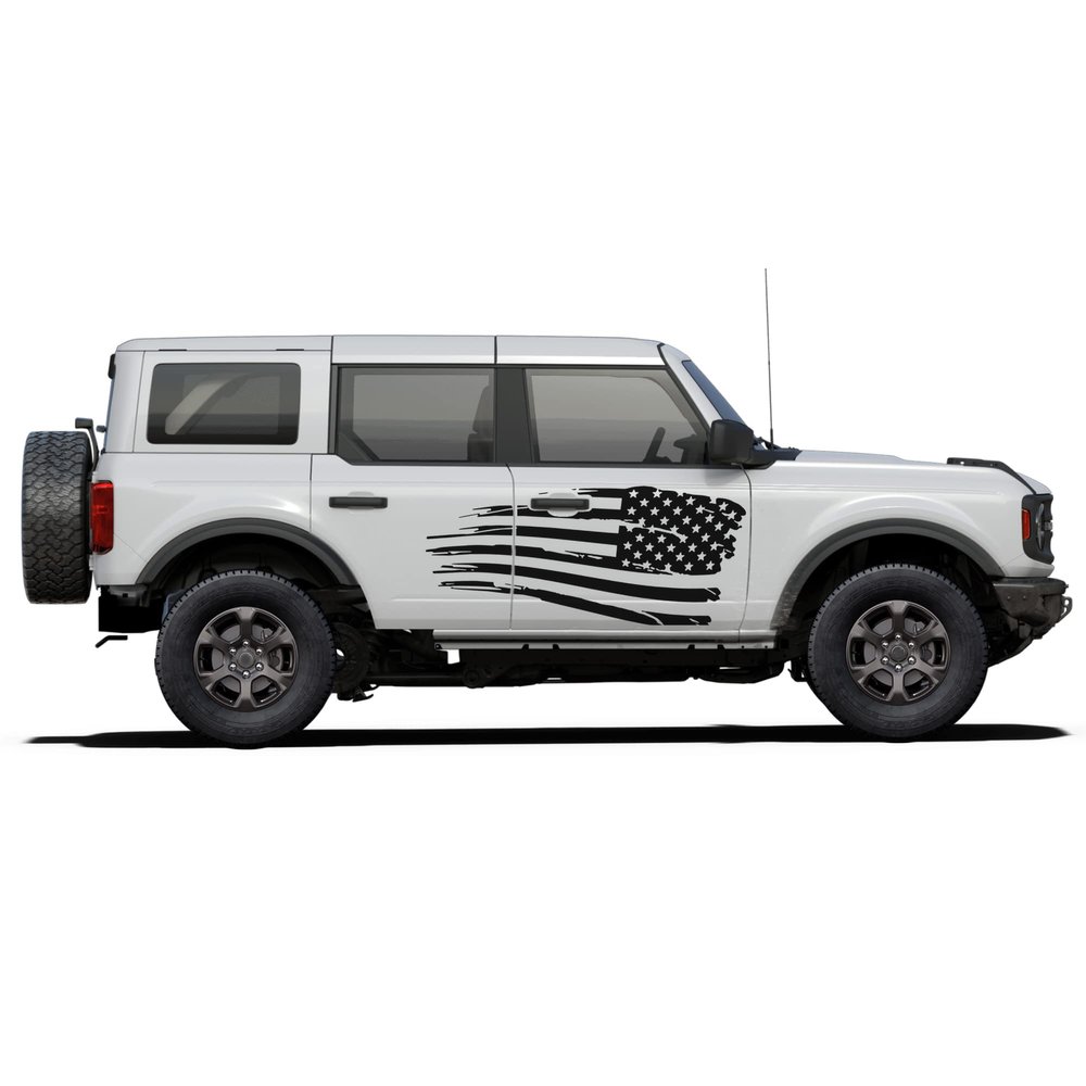 Door US flag graphics stickers decals compatible with Ford Bronco (Black)