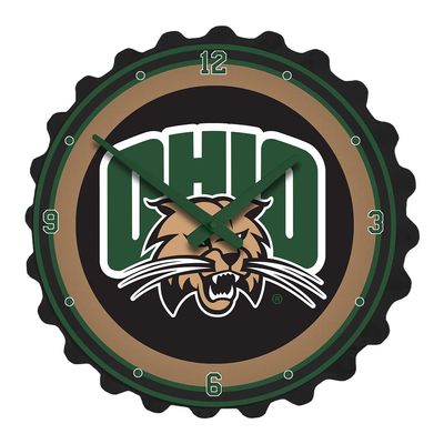 The Fan-Brand NCAA Ohio Bobcats: Black - Bottle Cap Wall Clock - Sports Team Bar Sign Dcor - Home, Dorm, Garage, Office, Fan Cave