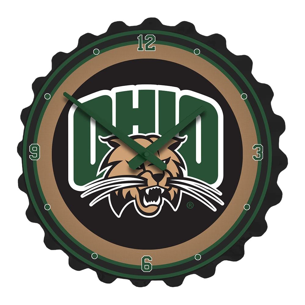 The Fan-Brand NCAA Ohio Bobcats: Black - Bottle Cap Wall Clock - Sports Team Bar Sign Dcor - Home, Dorm, Garage, Office, Fan Cave