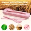 Reusable Travel Utensils Set with Case, 6 Sets Wheat Straw Portable Knife Fork Spoons Cutlery, Eco-Friendly BPA Free Plastic Tableware for Kids Adults Travel Picnic Camping Utensils view 2
