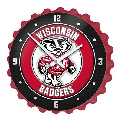 The Fan-Brand NCAA Wisconsin Badgers: Mascot: Red - Bottle Cap Wall Clock - Sports Team Bar Sign Dcor - Home, Dorm, Garage, Office, Fan Cave