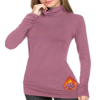 LE VONFORT Womens Turtleneck Long Sleeve Shirts Fleece Lined Lightweight Thermal Base Layer Light Purple X-Large