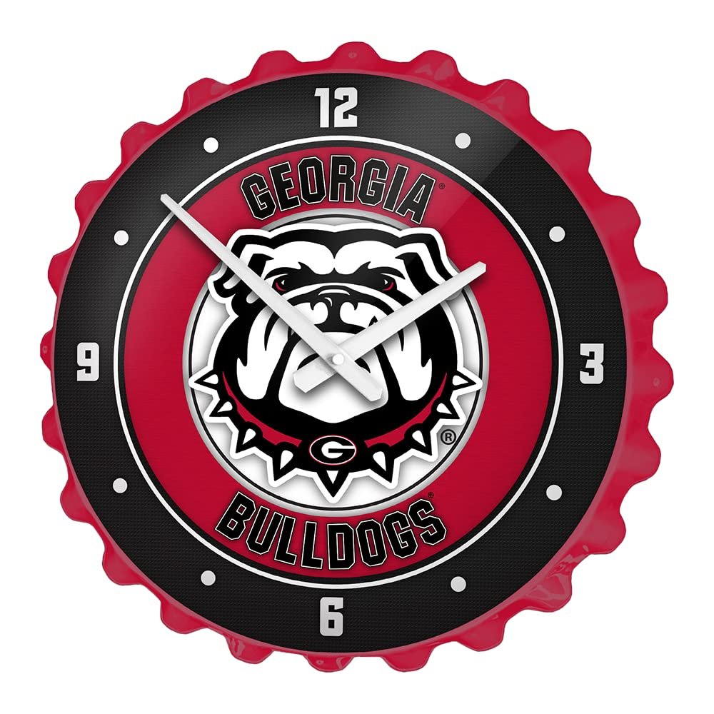 The Fan-Brand NCAA Georgia Bulldogs: UGA: Red - Bottle Cap Wall Clock - Sports Team Bar Sign Dcor - Home, Dorm, Garage, Office, Fan Cave
