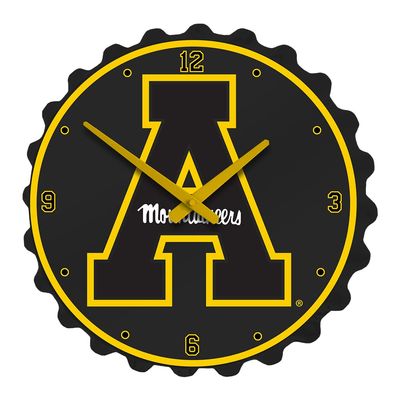 The Fan-Brand NCAA Appalachian State Mountaineers: Black - Bottle Cap Wall Clock - Sports Team Bar Sign Dcor - Home, Dorm, Garage, Office, Fan Cave