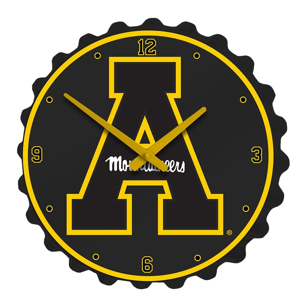 The Fan-Brand NCAA Appalachian State Mountaineers: Black - Bottle Cap Wall Clock - Sports Team Bar Sign Dcor - Home, Dorm, Garage, Office, Fan Cave
