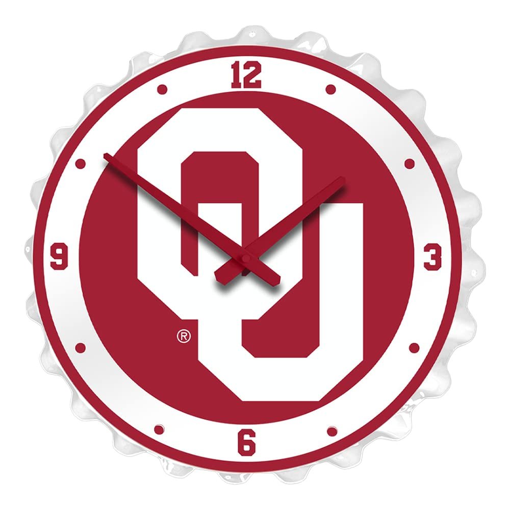 The Fan-Brand NCAA Oklahoma Sooners: OU - Bottle Cap Wall Clock - Sports Team Bar Sign Dcor - Home, Dorm, Garage, Office, Fan Cave