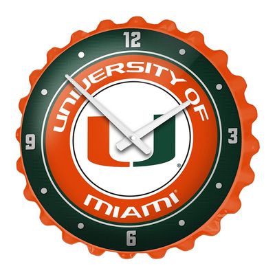 The Fan-Brand NCAA Miami Hurricans: Orange - Bottle Cap Wall Clock - Sports Team Bar Sign Dcor - Home, Dorm, Garage, Office, Fan Cave