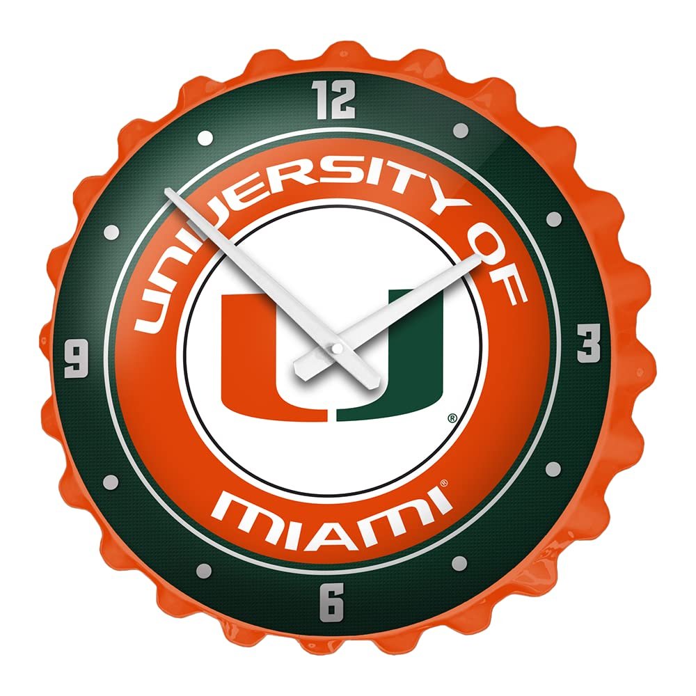 The Fan-Brand NCAA Miami Hurricans: Orange - Bottle Cap Wall Clock - Sports Team Bar Sign Dcor - Home, Dorm, Garage, Office, Fan Cave