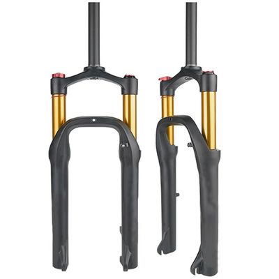HSQMA Fat Bike Fork 20 Inch Air Suspension Fork Travel 100mm 28.6mm Straight Front Fork Manual Lockout, for 4.0" Tire Snow Beach E-Bike (Color : Black Gold)