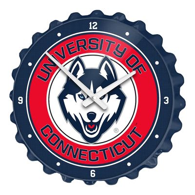 The Fan-Brand NCAA UConn Huskies: Red - Bottle Cap Wall Clock - Sports Team Bar Sign Dcor - Home, Dorm, Garage, Office, Fan Cave