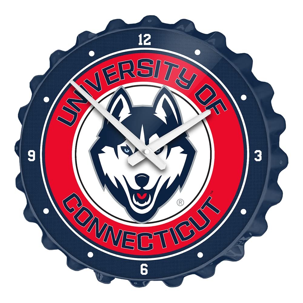 The Fan-Brand NCAA UConn Huskies: Red - Bottle Cap Wall Clock - Sports Team Bar Sign Dcor - Home, Dorm, Garage, Office, Fan Cave