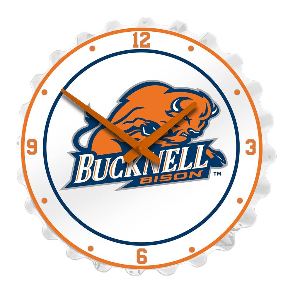 The Fan-Brand NCAA Bucknell Bisons - Bottle Cap Wall Clock - Sports Team Bar Sign Dcor - Home, Dorm, Garage, Office, Fan Cave
