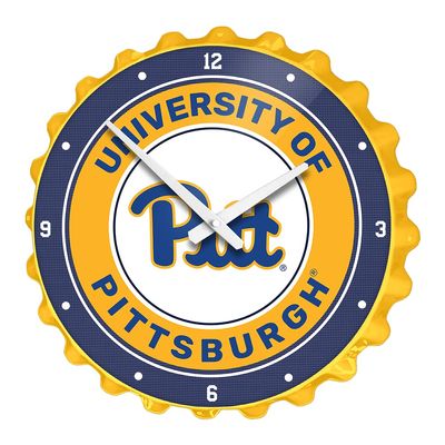 The Fan-Brand NCAA Pitt Panthers: Gold - Bottle Cap Wall Clock - Sports Team Bar Sign Dcor - Home, Dorm, Garage, Office, Fan Cave