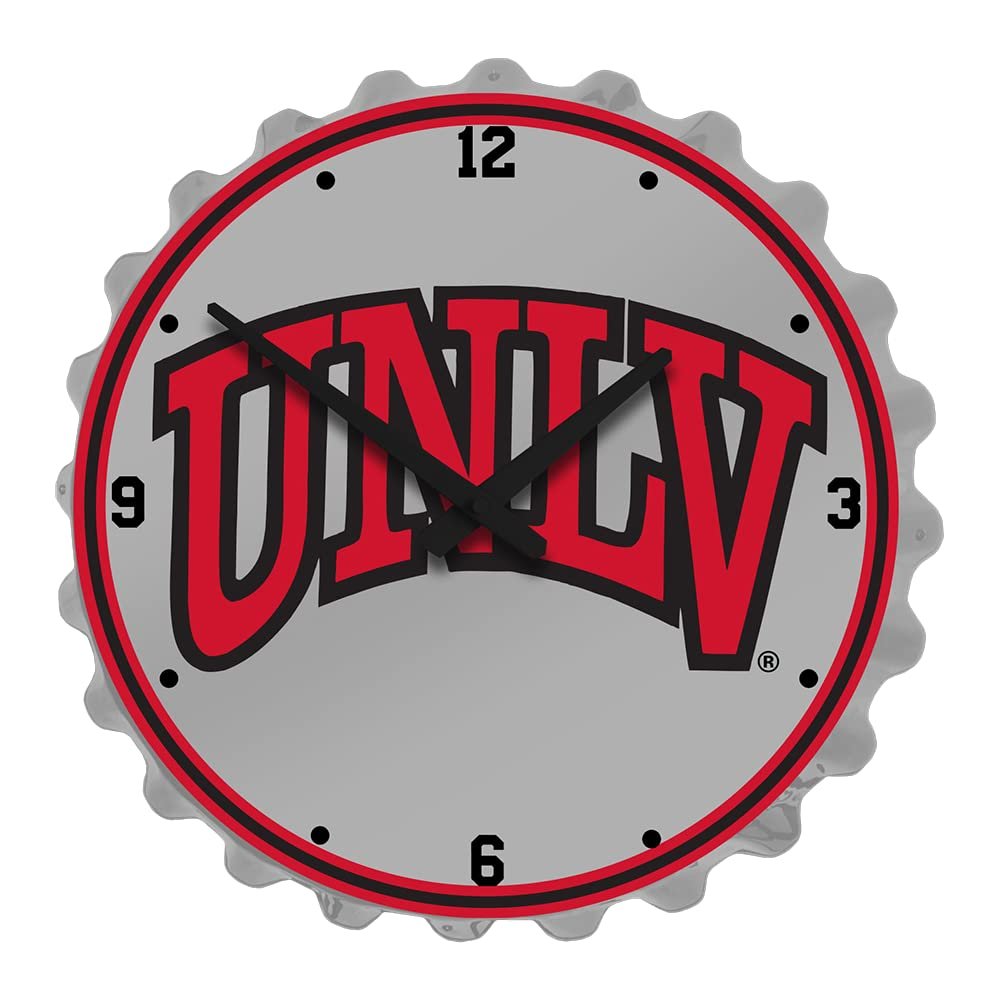 The Fan-Brand NCAA UNLV Rebels: Gray - Bottle Cap Wall Clock - Sports Team Bar Sign Dcor - Home, Dorm, Garage, Office, Fan Cave